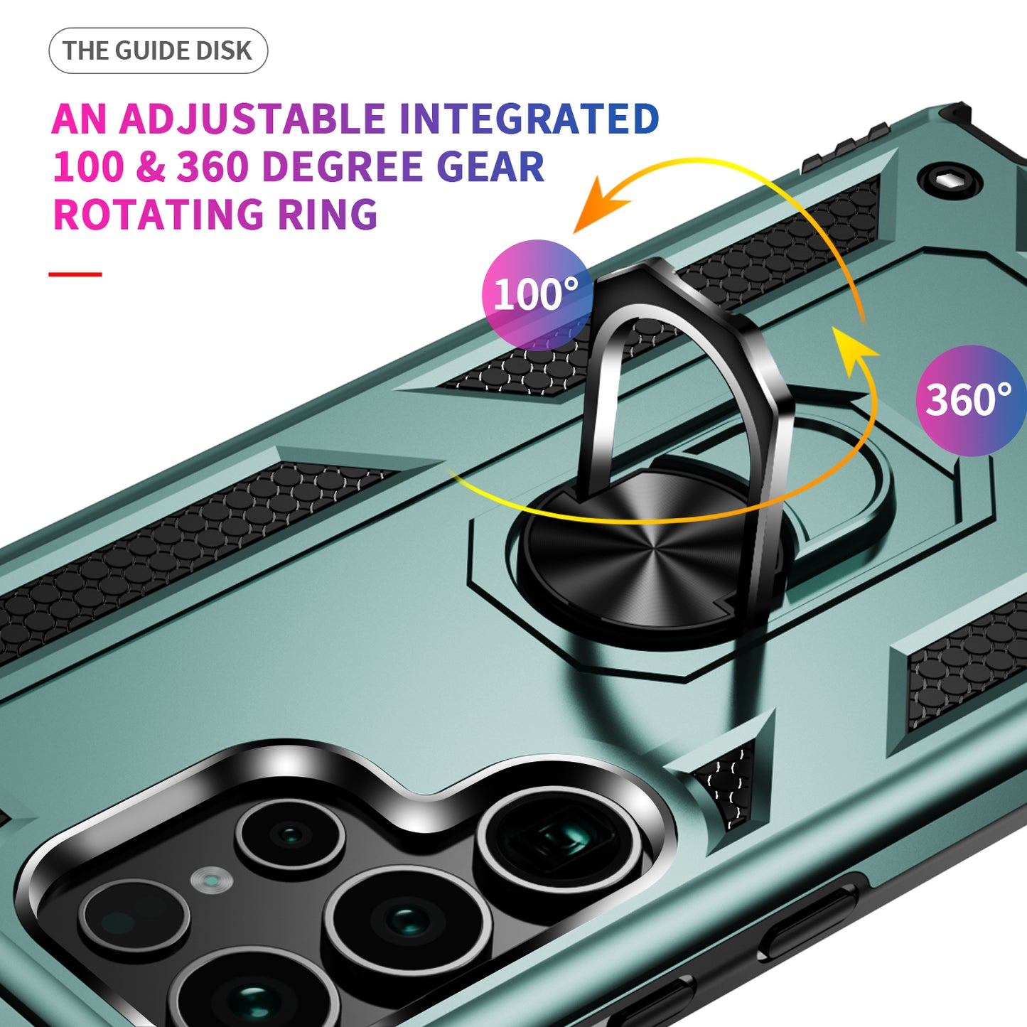 For Samsung Galaxy S24 Ultra Case TPU+PC Ring Kickstand Phone Back Shell - Blackish Green