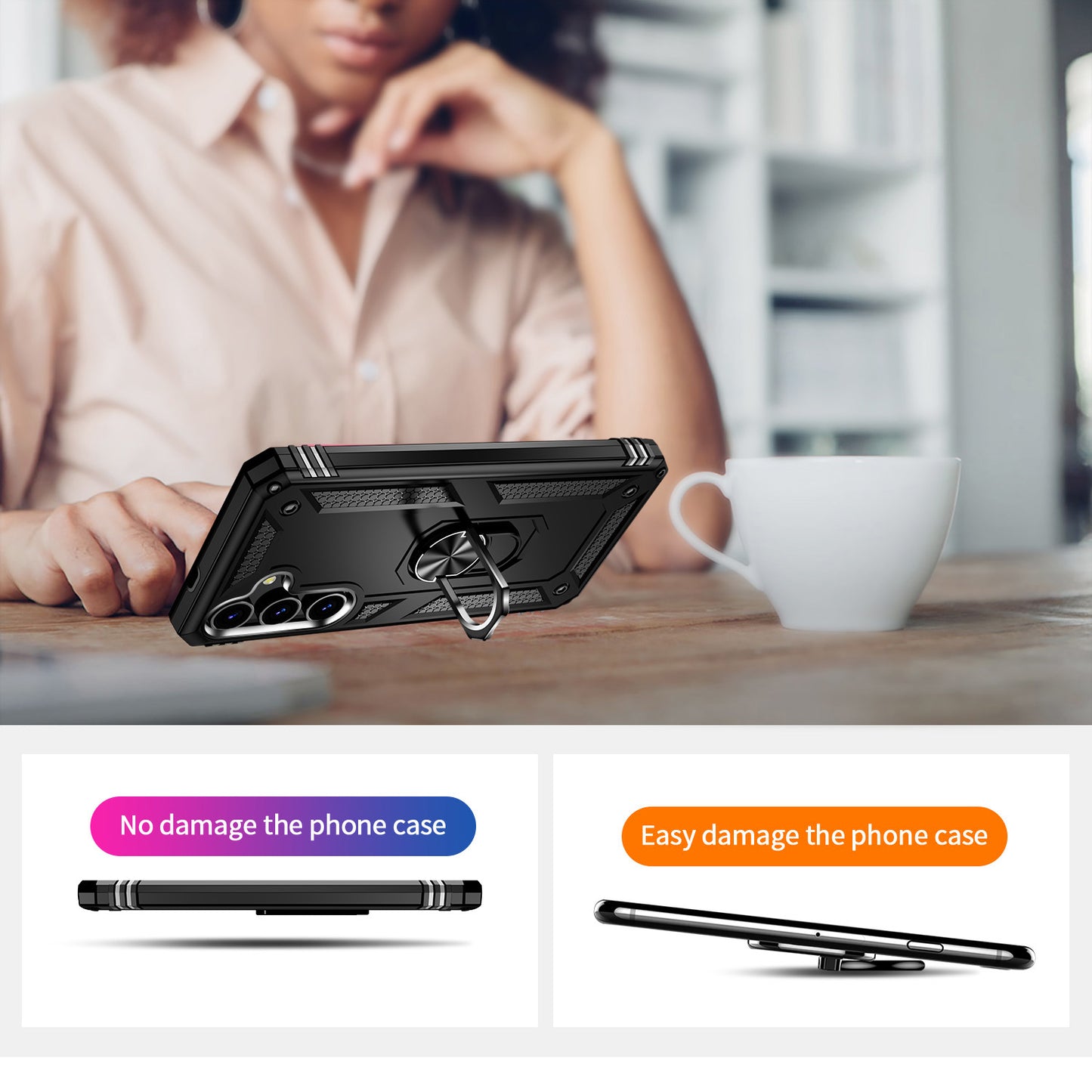 For Samsung Galaxy S24 Case Drop-resistant PC+TPU Kickstand Phone Protector - Black