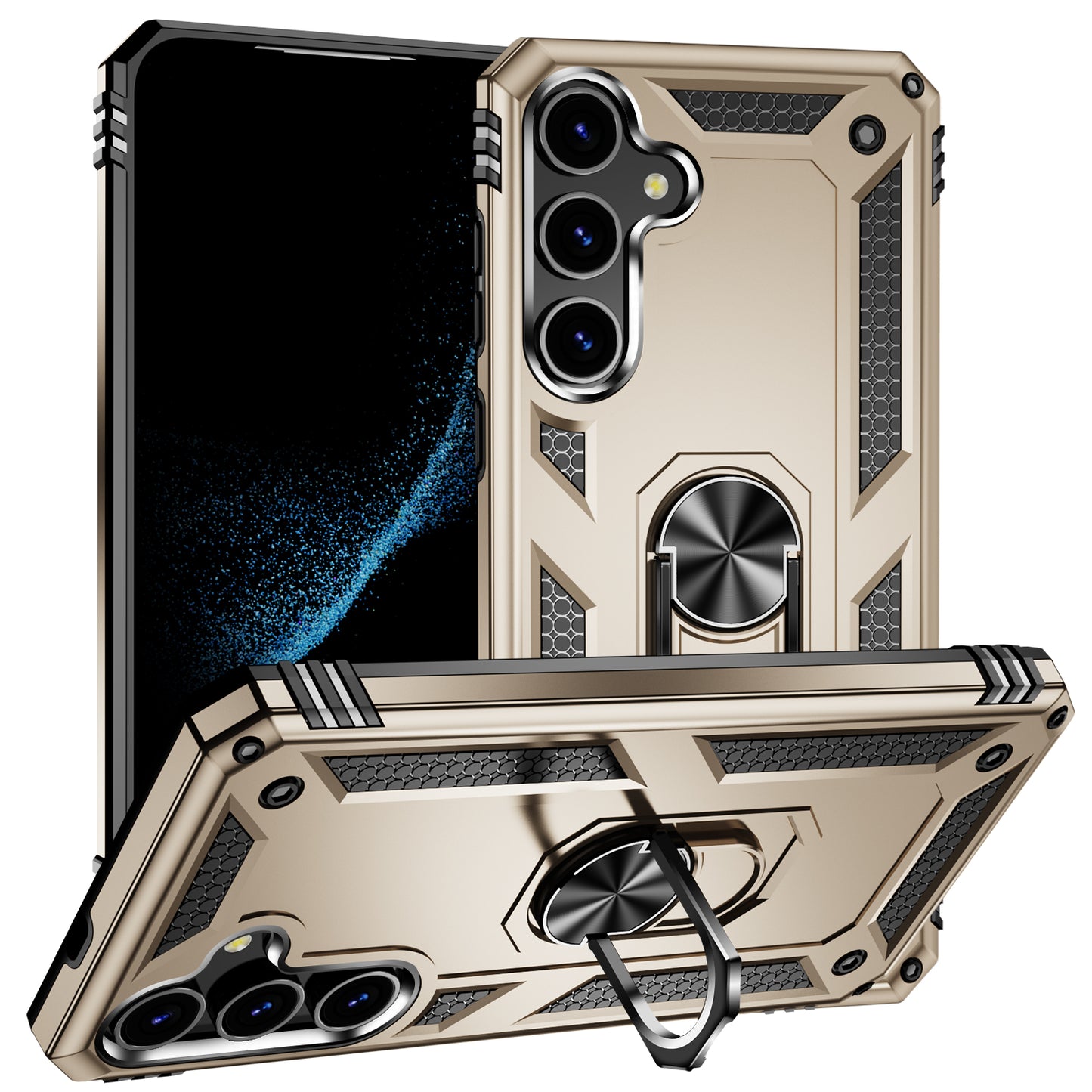 For Samsung Galaxy S24 Case Drop-resistant PC+TPU Kickstand Phone Protector - Gold