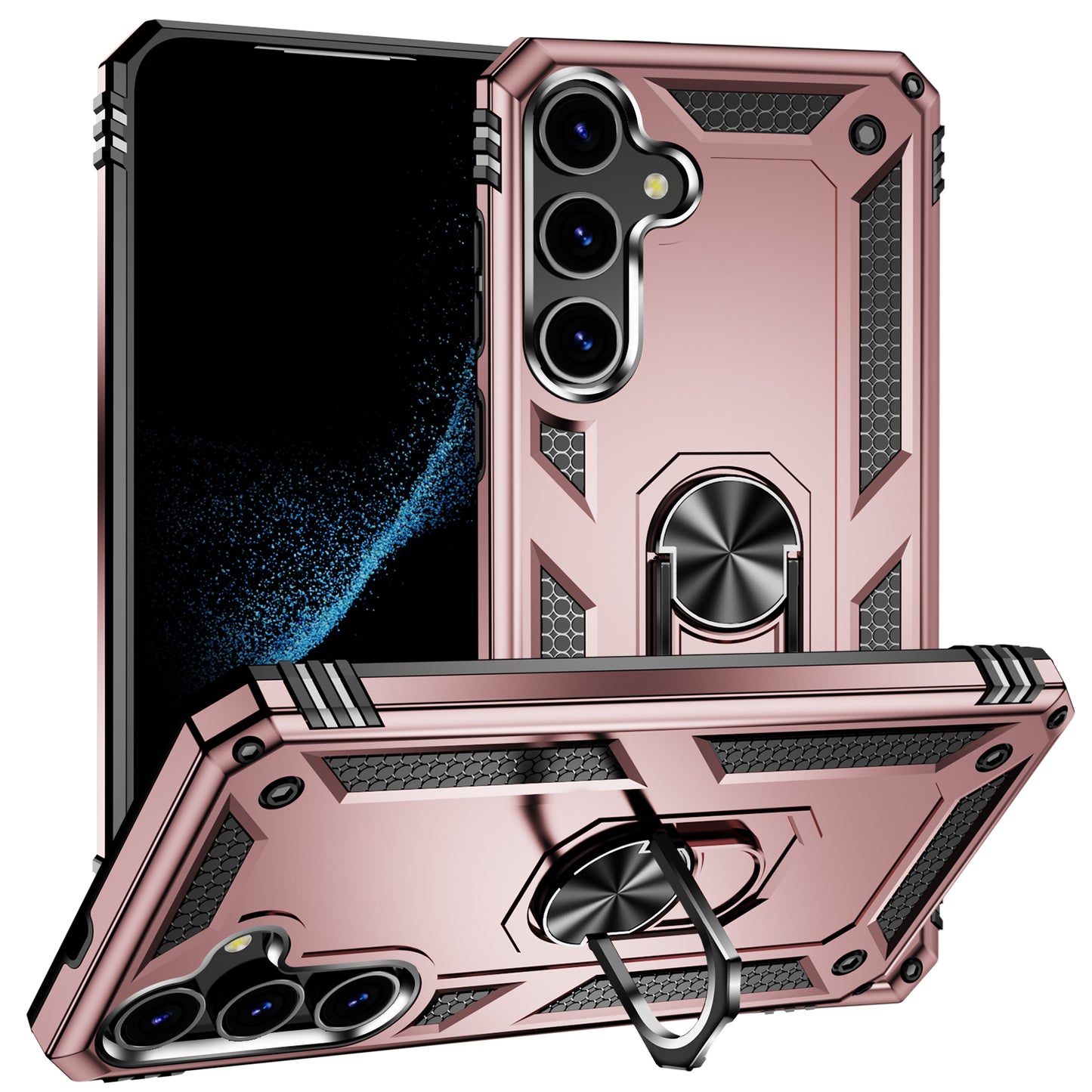 For Samsung Galaxy S24 Case Drop-resistant PC+TPU Kickstand Phone Protector - Rose Gold