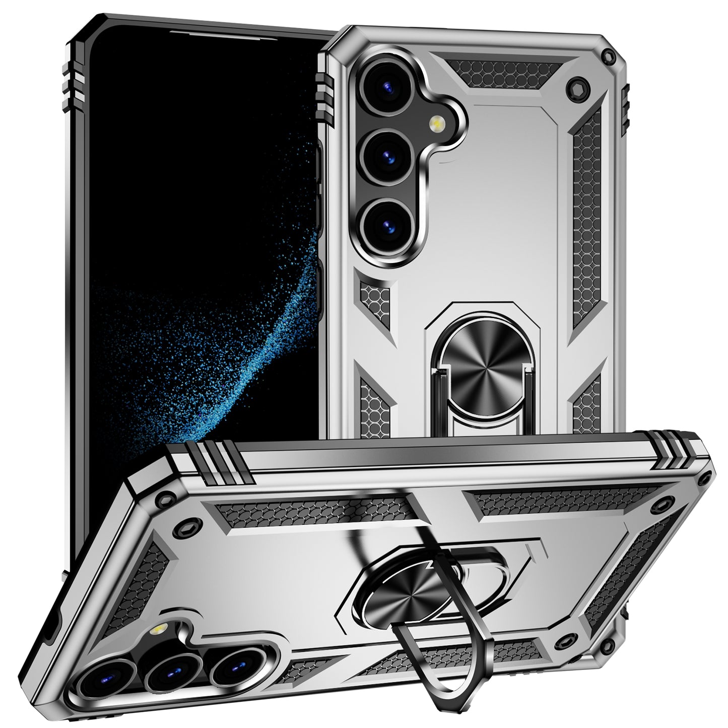 For Samsung Galaxy S24 Case Drop-resistant PC+TPU Kickstand Phone Protector - Silver