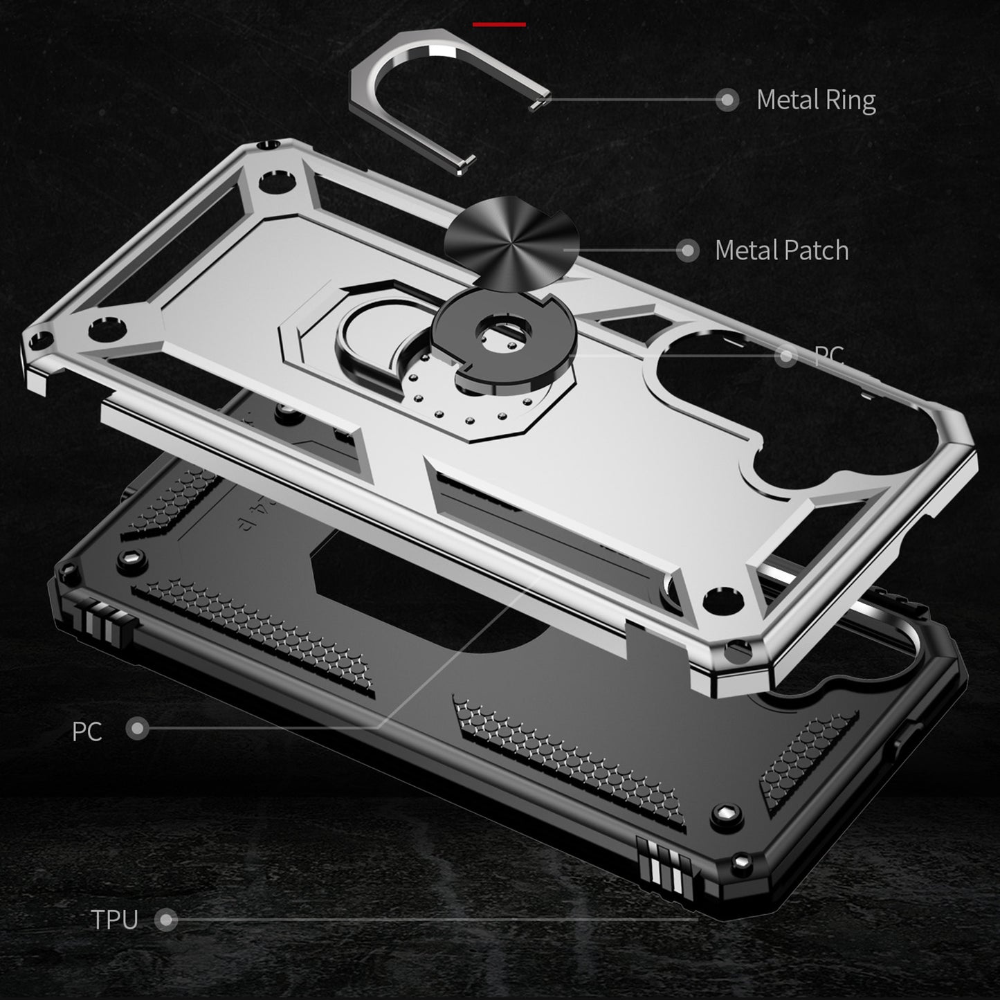 For Samsung Galaxy S24 Case Drop-resistant PC+TPU Kickstand Phone Protector - Silver