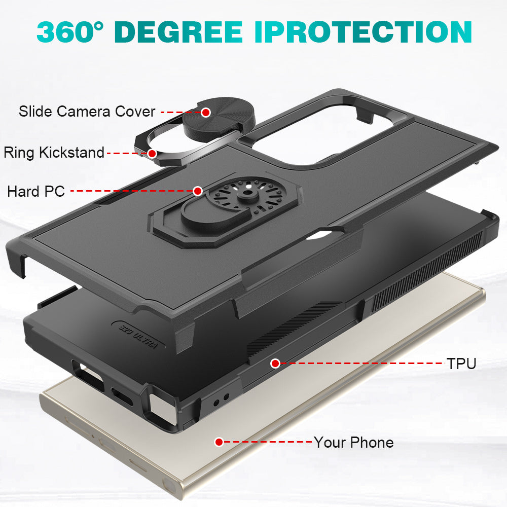 For Samsung Galaxy S24 Ultra Case Rotation Kickstand PC+TPU Protective Cover - Black