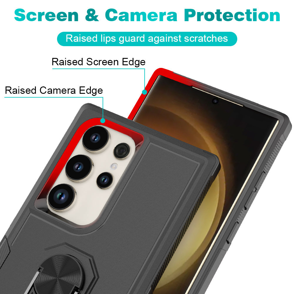 For Samsung Galaxy S24 Ultra Case Rotation Kickstand PC+TPU Protective Cover - Black