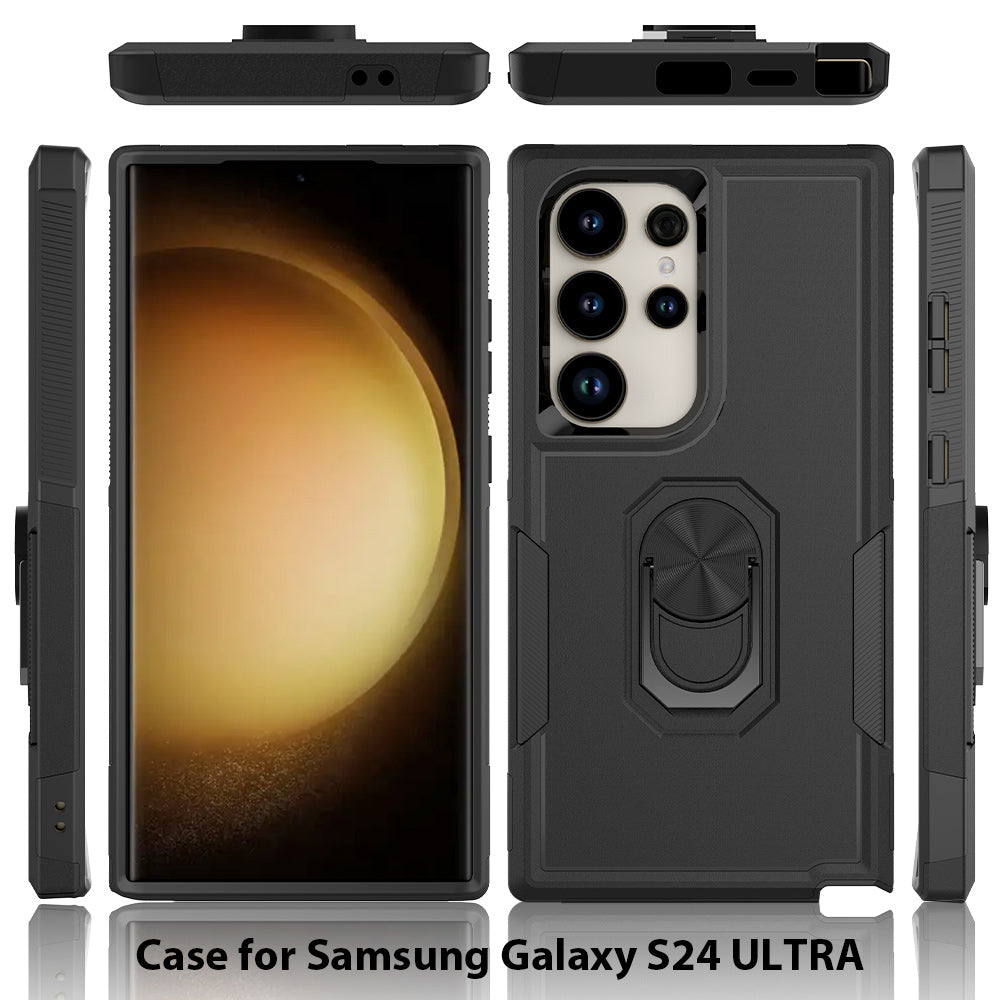 For Samsung Galaxy S24 Ultra Case Rotation Kickstand PC+TPU Protective Cover - Black