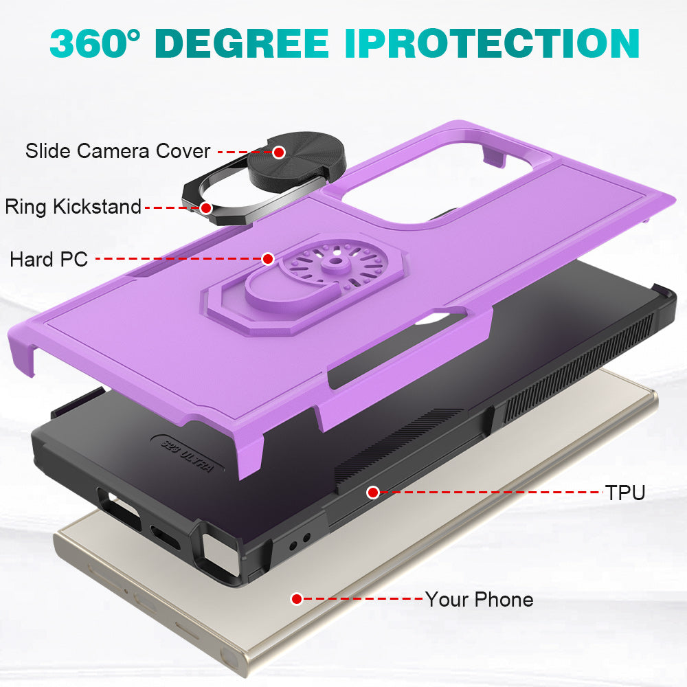 For Samsung Galaxy S24 Ultra Case Rotation Kickstand PC+TPU Protective Cover - Purple