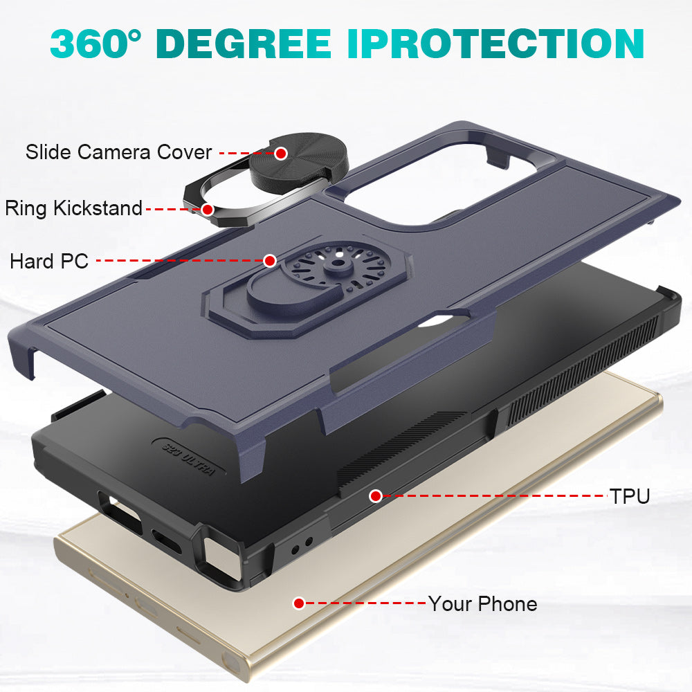 For Samsung Galaxy S24 Ultra Case Rotation Kickstand PC+TPU Protective Cover - Dark Blue
