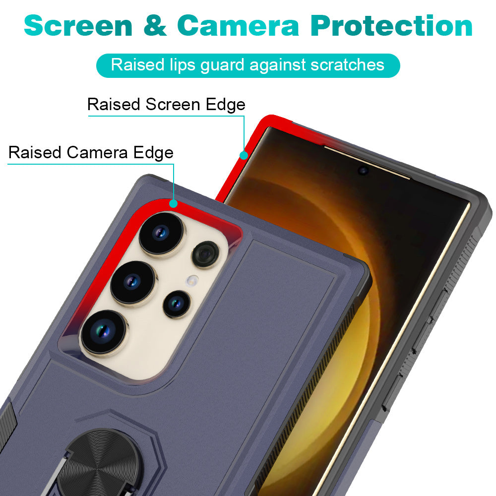 For Samsung Galaxy S24 Ultra Case Rotation Kickstand PC+TPU Protective Cover - Dark Blue