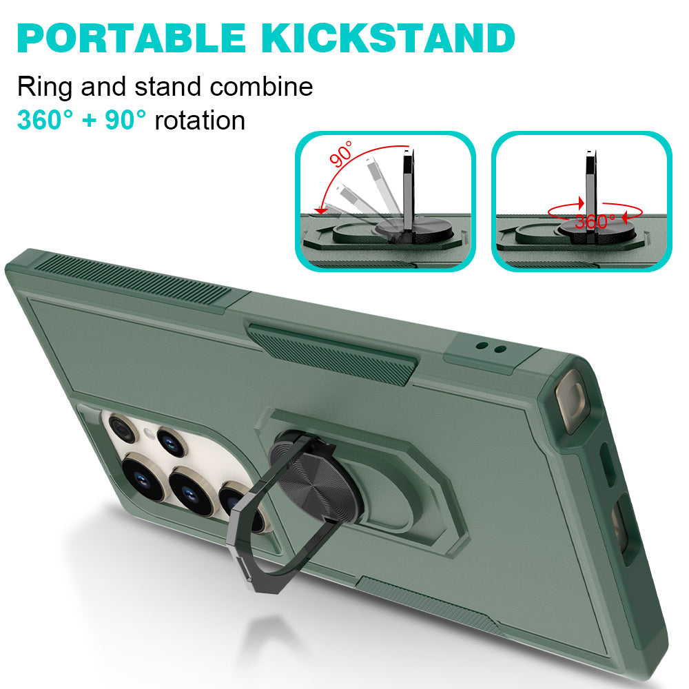 For Samsung Galaxy S24 Ultra Case Rotation Kickstand PC+TPU Protective Cover - Dark Green