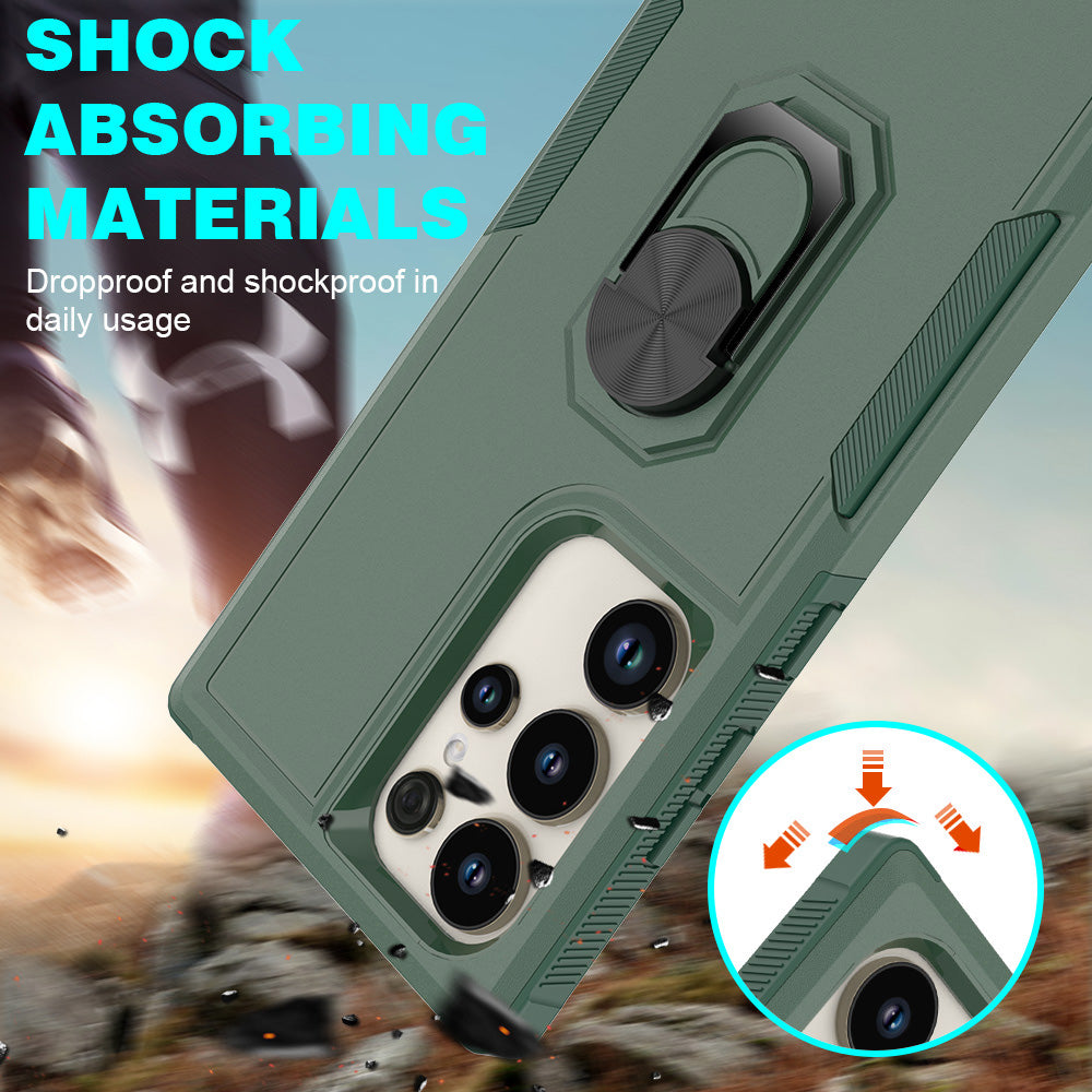 For Samsung Galaxy S24 Ultra Case Rotation Kickstand PC+TPU Protective Cover - Dark Green