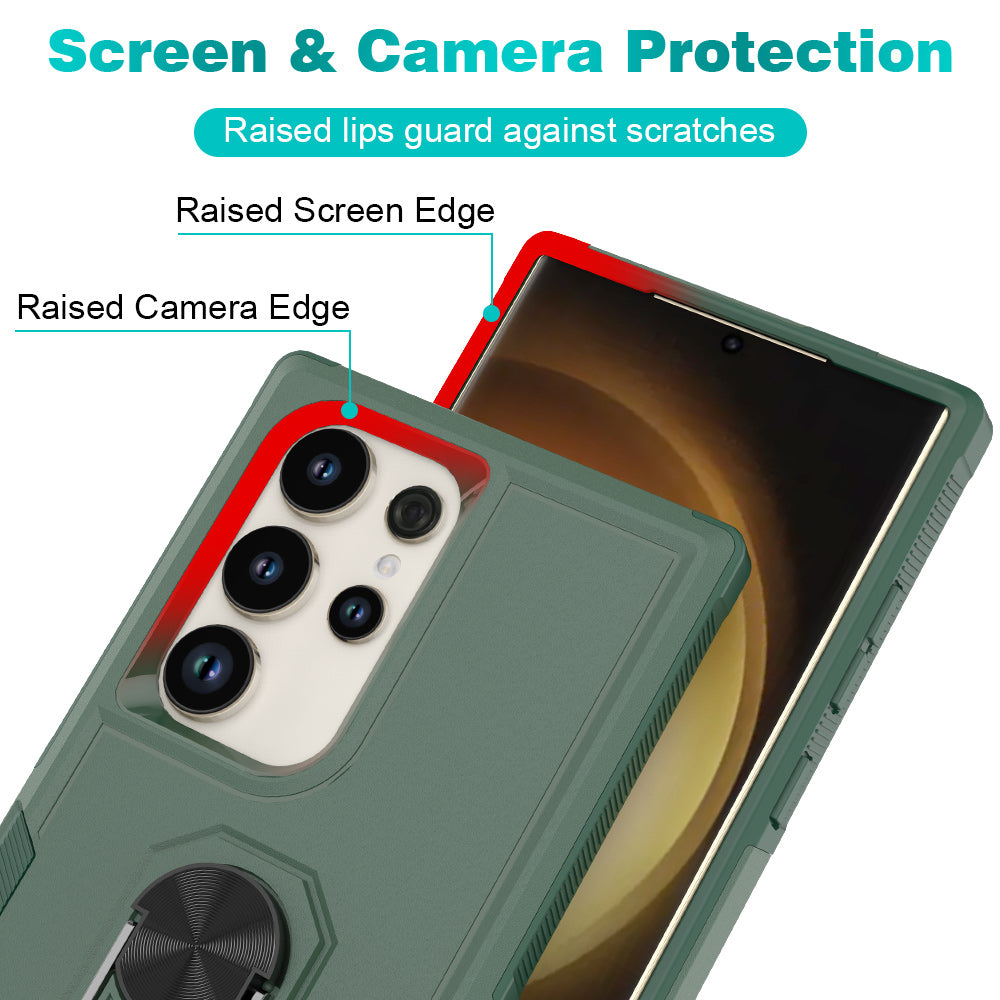 For Samsung Galaxy S24 Ultra Case Rotation Kickstand PC+TPU Protective Cover - Dark Green