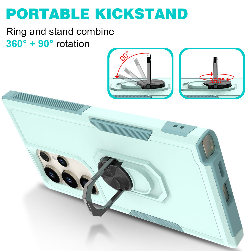 For Samsung Galaxy S24 Ultra Case Rotation Kickstand PC+TPU Protective Cover - Mint Green