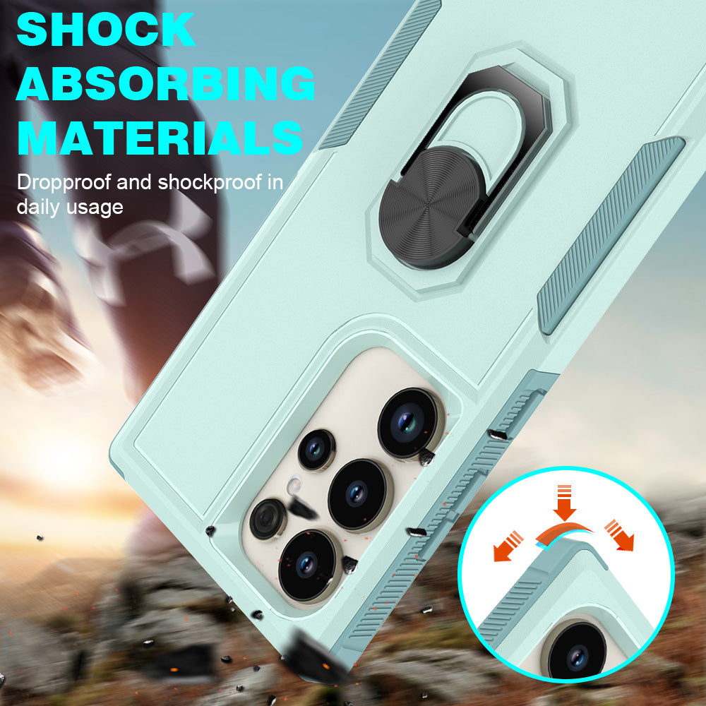 For Samsung Galaxy S24 Ultra Case Rotation Kickstand PC+TPU Protective Cover - Mint Green