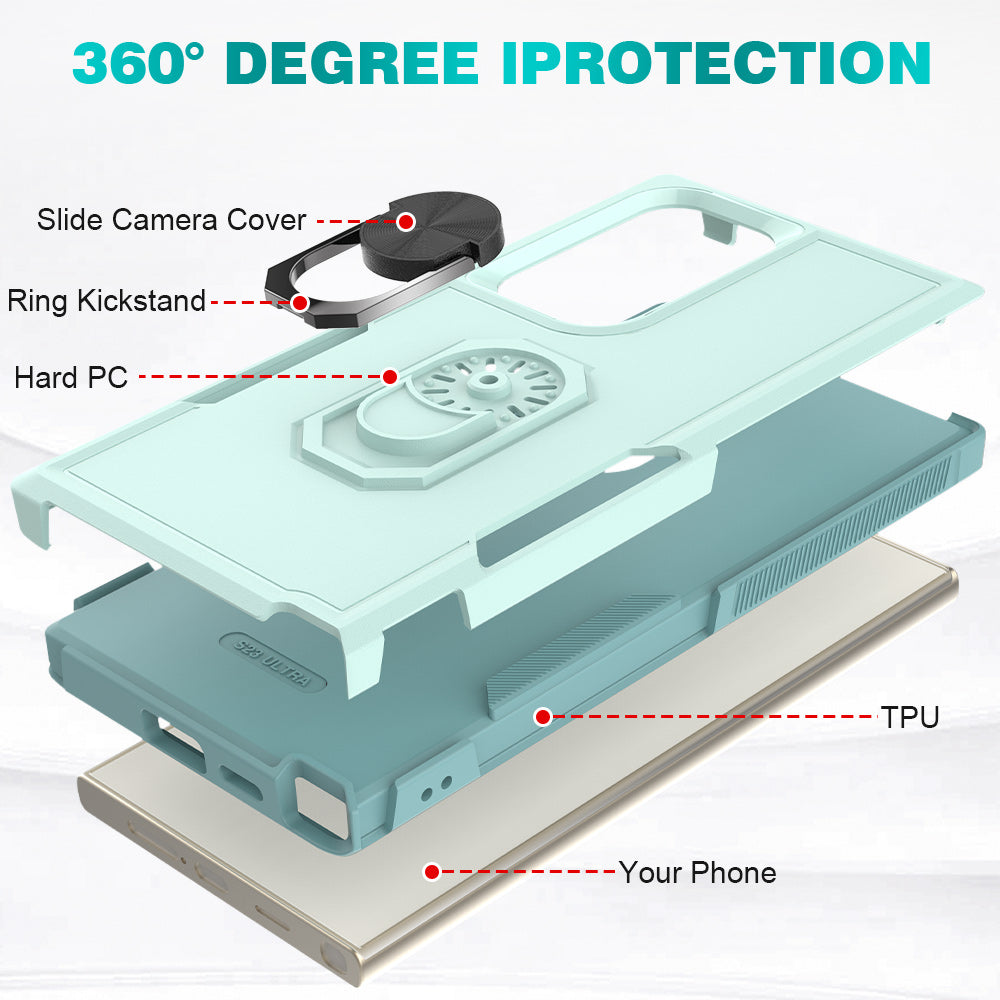 For Samsung Galaxy S24 Ultra Case Rotation Kickstand PC+TPU Protective Cover - Mint Green