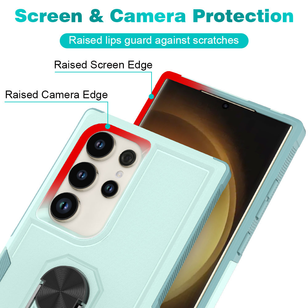 For Samsung Galaxy S24 Ultra Case Rotation Kickstand PC+TPU Protective Cover - Mint Green