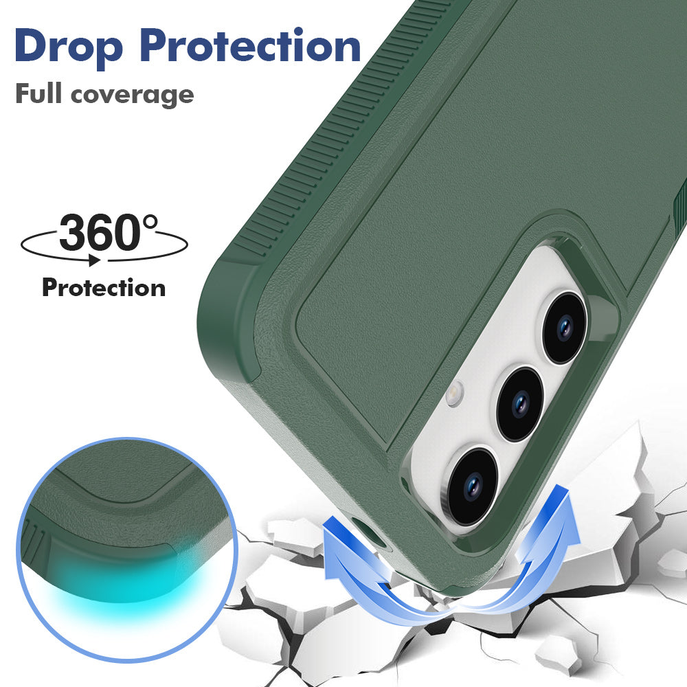 Anti-Drop Case for Samsung Galaxy S24+ Phone Shell Hard PC+Soft TPU Cover - Dark Green