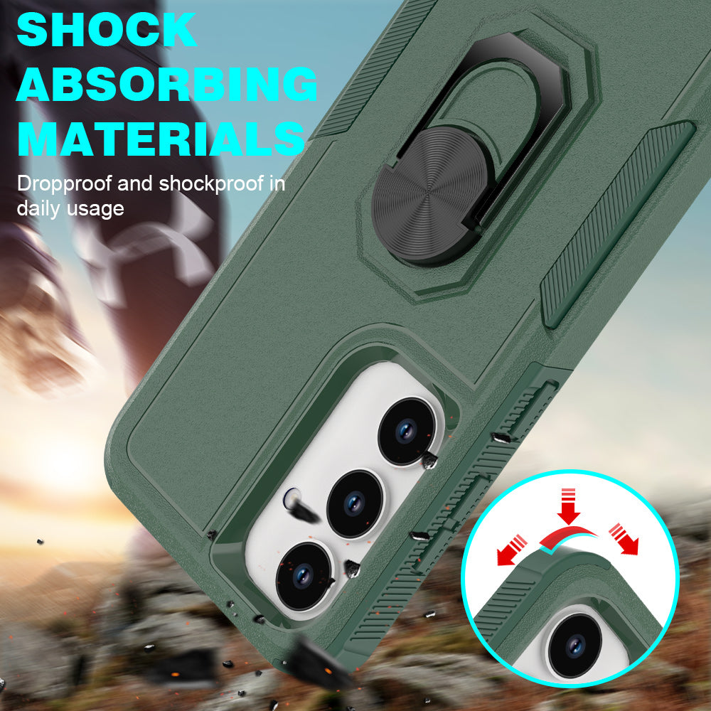 For Samsung Galaxy S24 Case Hybrid PC+TPU Metal Ring Kickstand Phone Protector - Dark Green