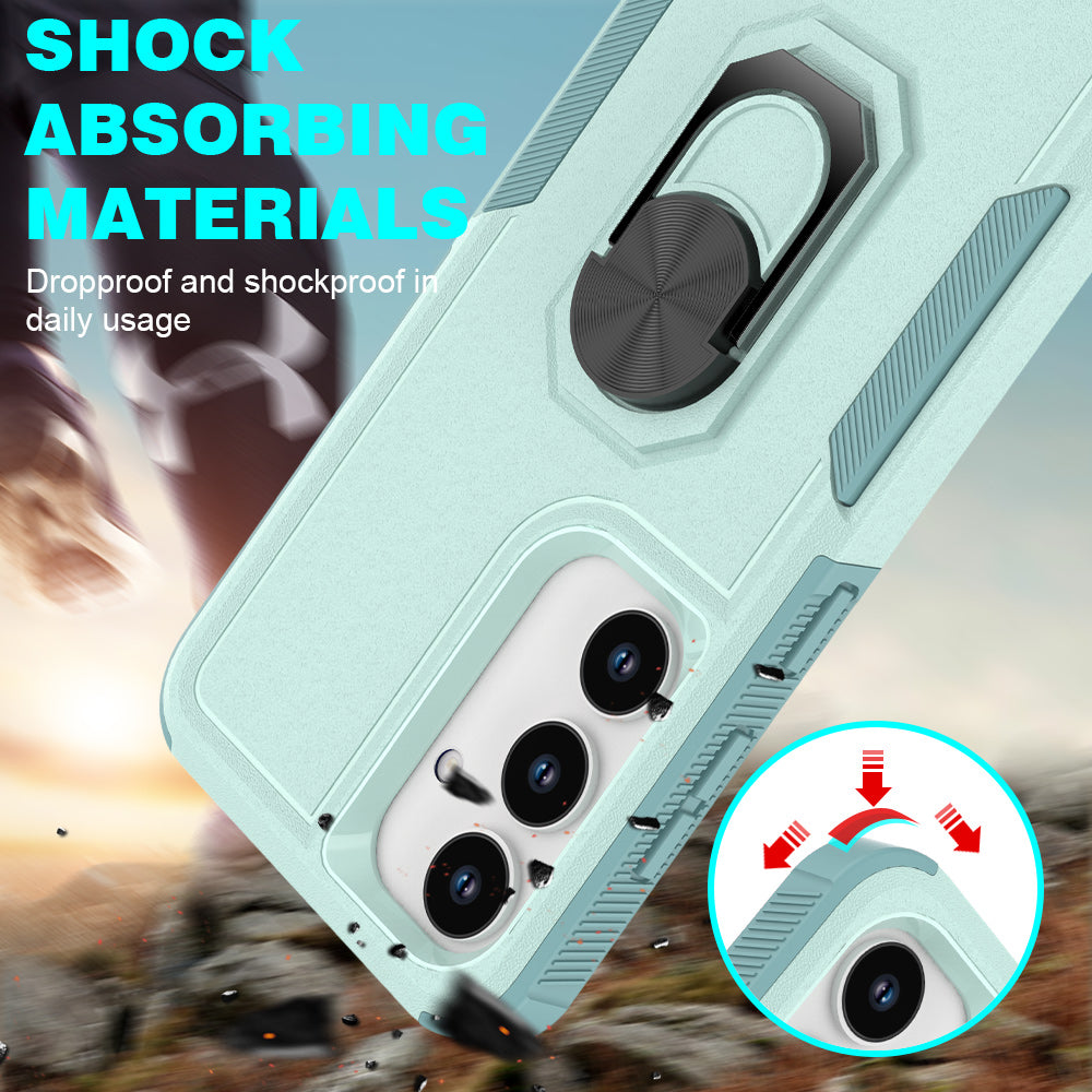 For Samsung Galaxy S24 Case Hybrid PC+TPU Metal Ring Kickstand Phone Protector - Mint Green