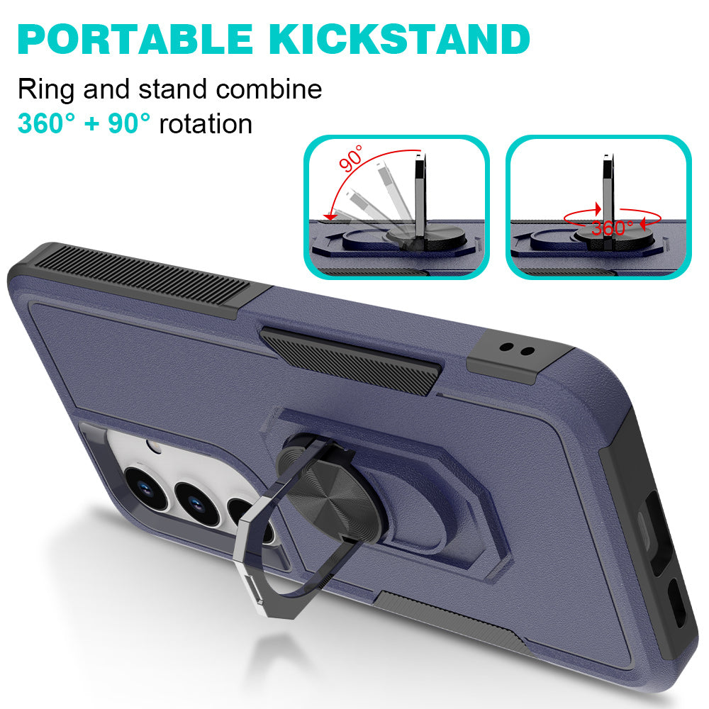 For Samsung Galaxy S24 Case Hybrid PC+TPU Metal Ring Kickstand Phone Protector - Dark Blue