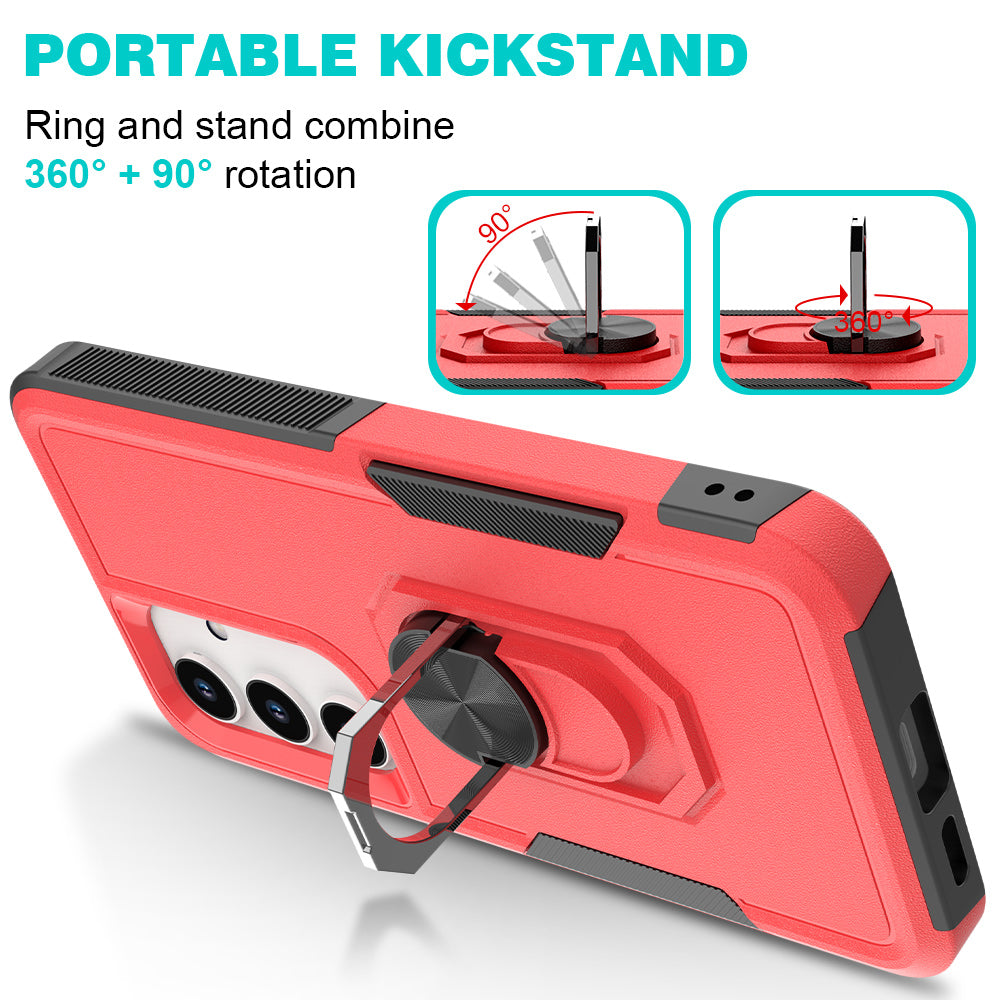 For Samsung Galaxy S24 Case Hybrid PC+TPU Metal Ring Kickstand Phone Protector - Red