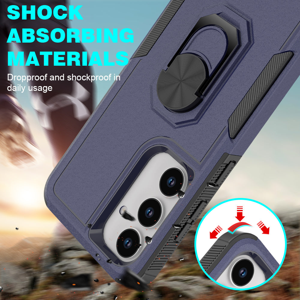 For Samsung Galaxy S24+ Phone Case Anti-drop Rotation Kickstand Protective Cover - Dark Blue