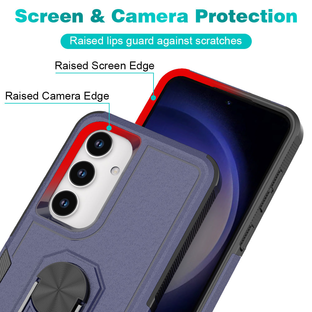For Samsung Galaxy S24+ Phone Case Anti-drop Rotation Kickstand Protective Cover - Dark Blue