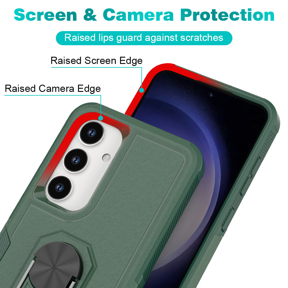 For Samsung Galaxy S24+ Phone Case Anti-drop Rotation Kickstand Protective Cover - Dark Green