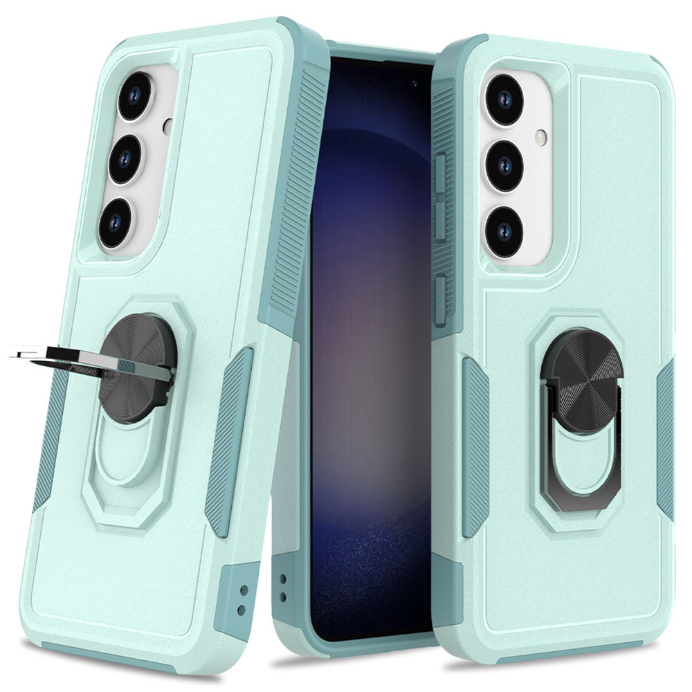 For Samsung Galaxy S24+ Phone Case Anti-drop Rotation Kickstand Protective Cover - Mint Green