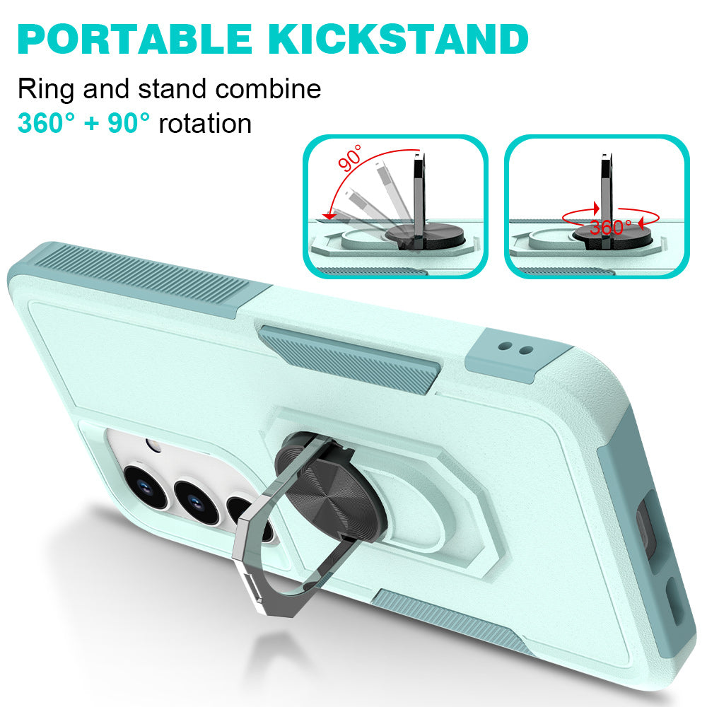 For Samsung Galaxy S24+ Phone Case Anti-drop Rotation Kickstand Protective Cover - Mint Green