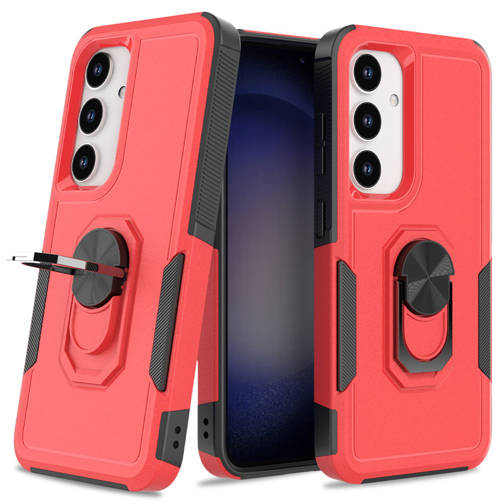 For Samsung Galaxy S24+ Phone Case Anti-drop Rotation Kickstand Protective Cover - Red