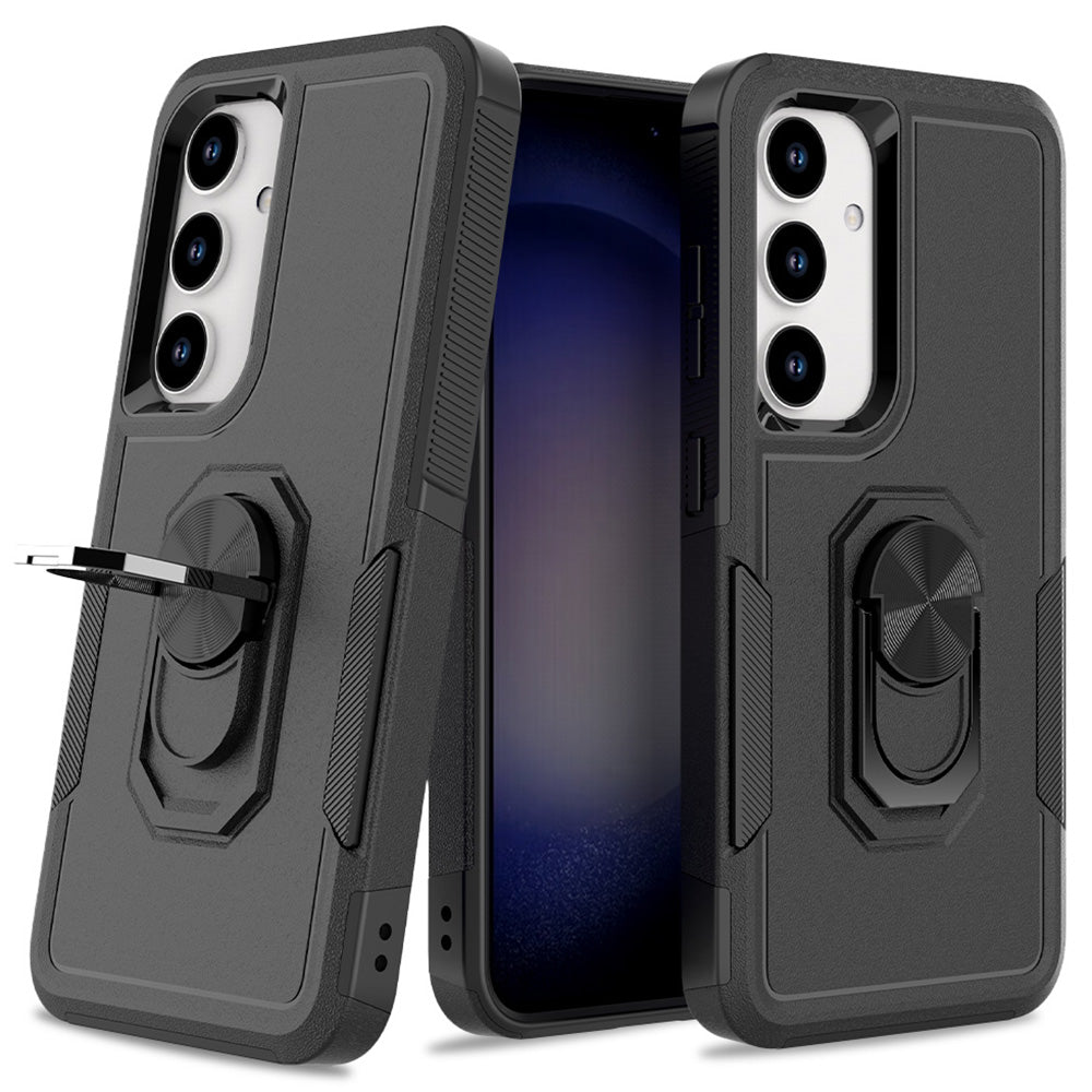 For Samsung Galaxy S24+ Phone Case Anti-drop Rotation Kickstand Protective Cover - Black