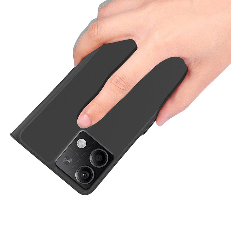 For Xiaomi Redmi Note 13 5G Phone Case PU Leather Stand Cover with Card Slots - Black