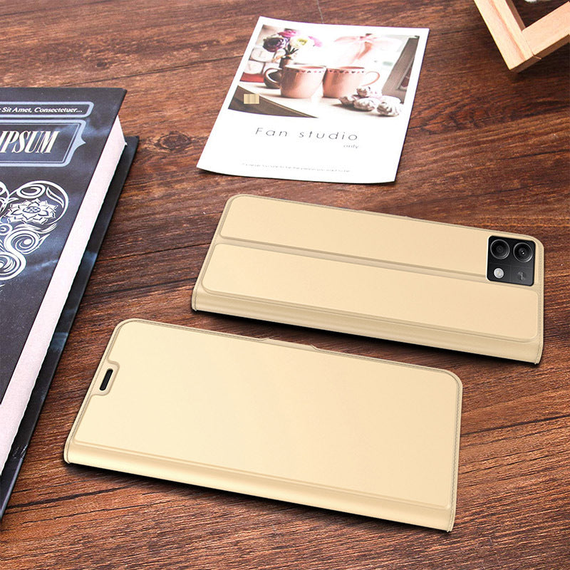 For Xiaomi Redmi Note 13 5G Phone Case PU Leather Stand Cover with Card Slots - Gold