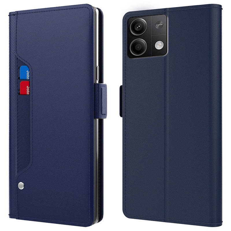 For Xiaomi Redmi Note 13 5G Case Anti-drop Leather Mobile Phone Cover with Mirror - Blue