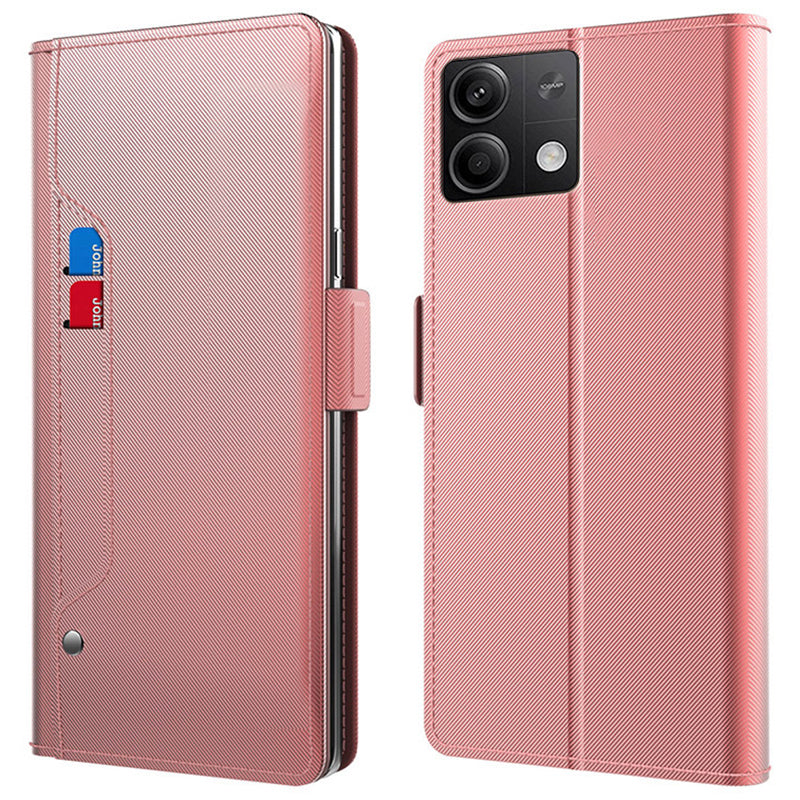 For Xiaomi Redmi Note 13 5G Case Anti-drop Leather Mobile Phone Cover with Mirror - Rose Gold
