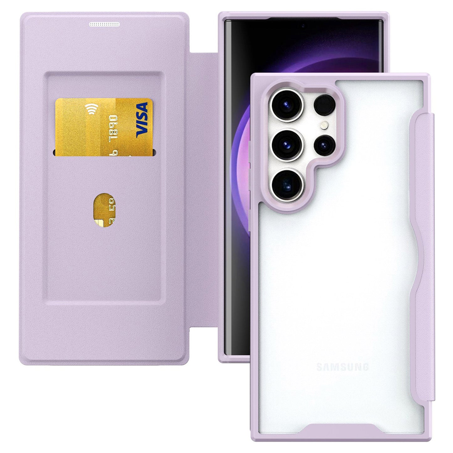 For Samsung Galaxy S24 Ultra Case RFID Blocking Card Slot Cell Phone Protector - Purple