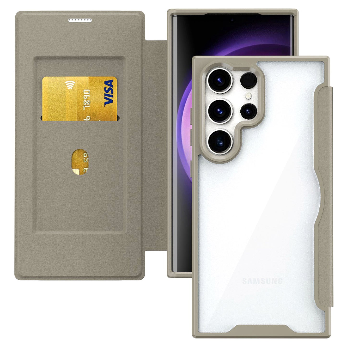 For Samsung Galaxy S24 Ultra Case RFID Blocking Card Slot Cell Phone Protector - Khaki