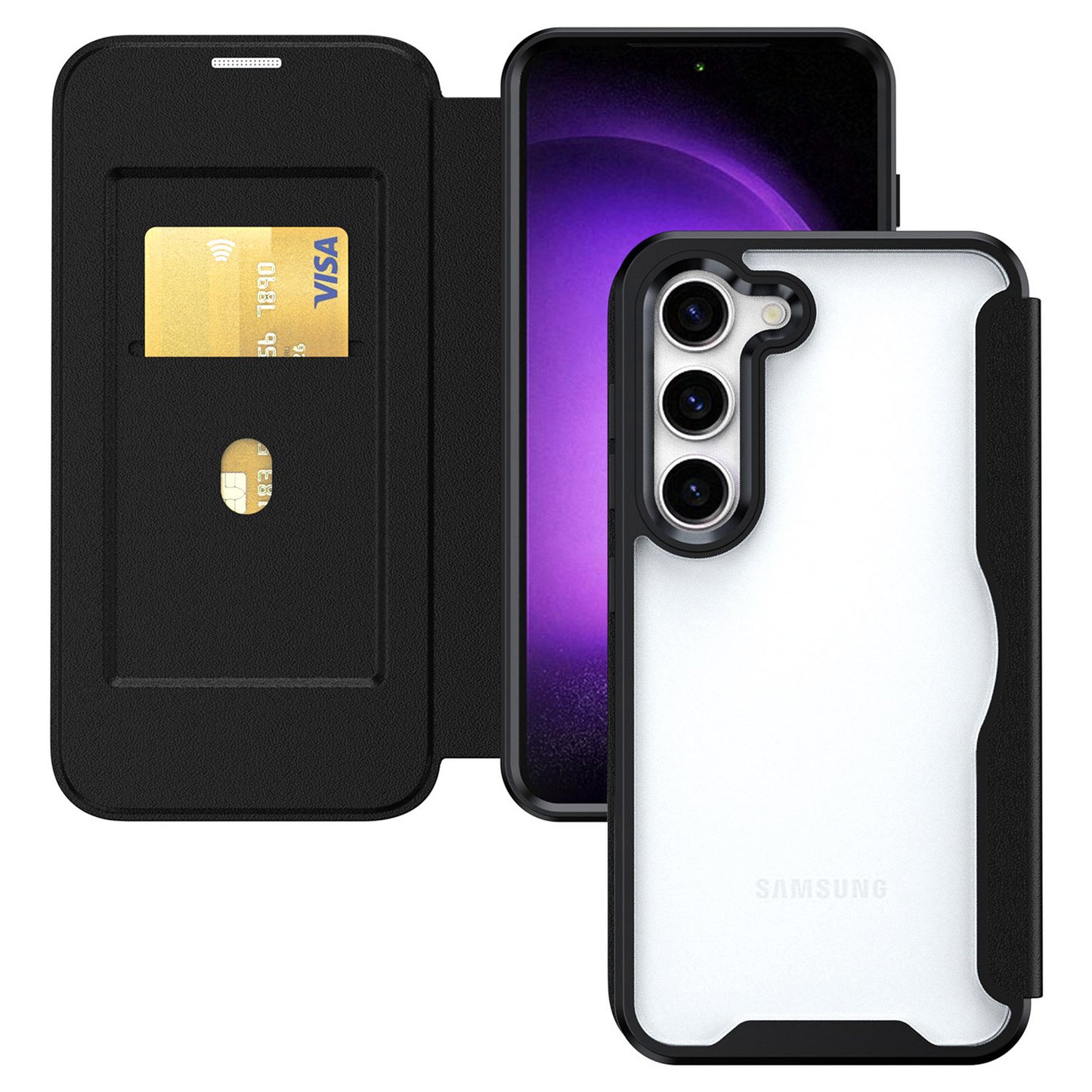For Samsung Galaxy S24+ Phone Case Shockproof RFID Blocking Cover with Card Holder - Black