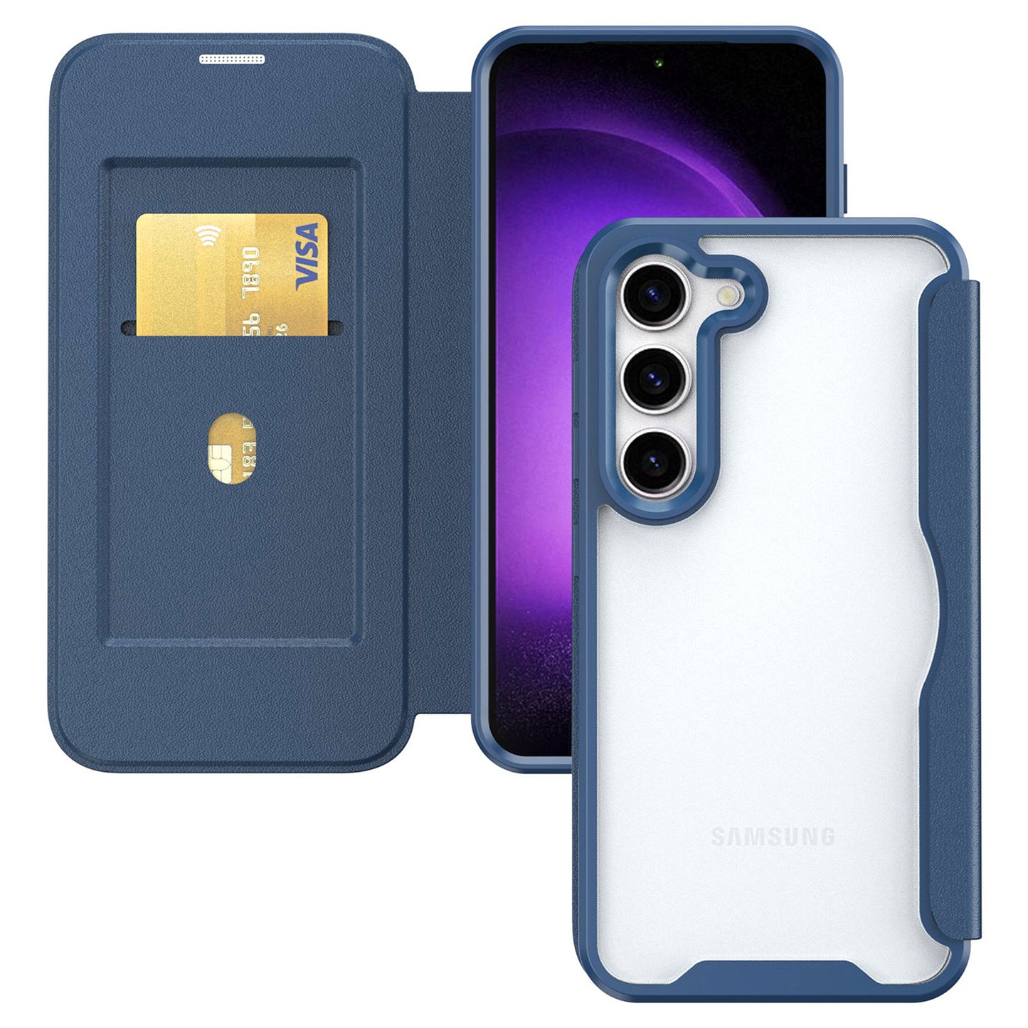 For Samsung Galaxy S24+ Phone Case Shockproof RFID Blocking Cover with Card Holder - Blue