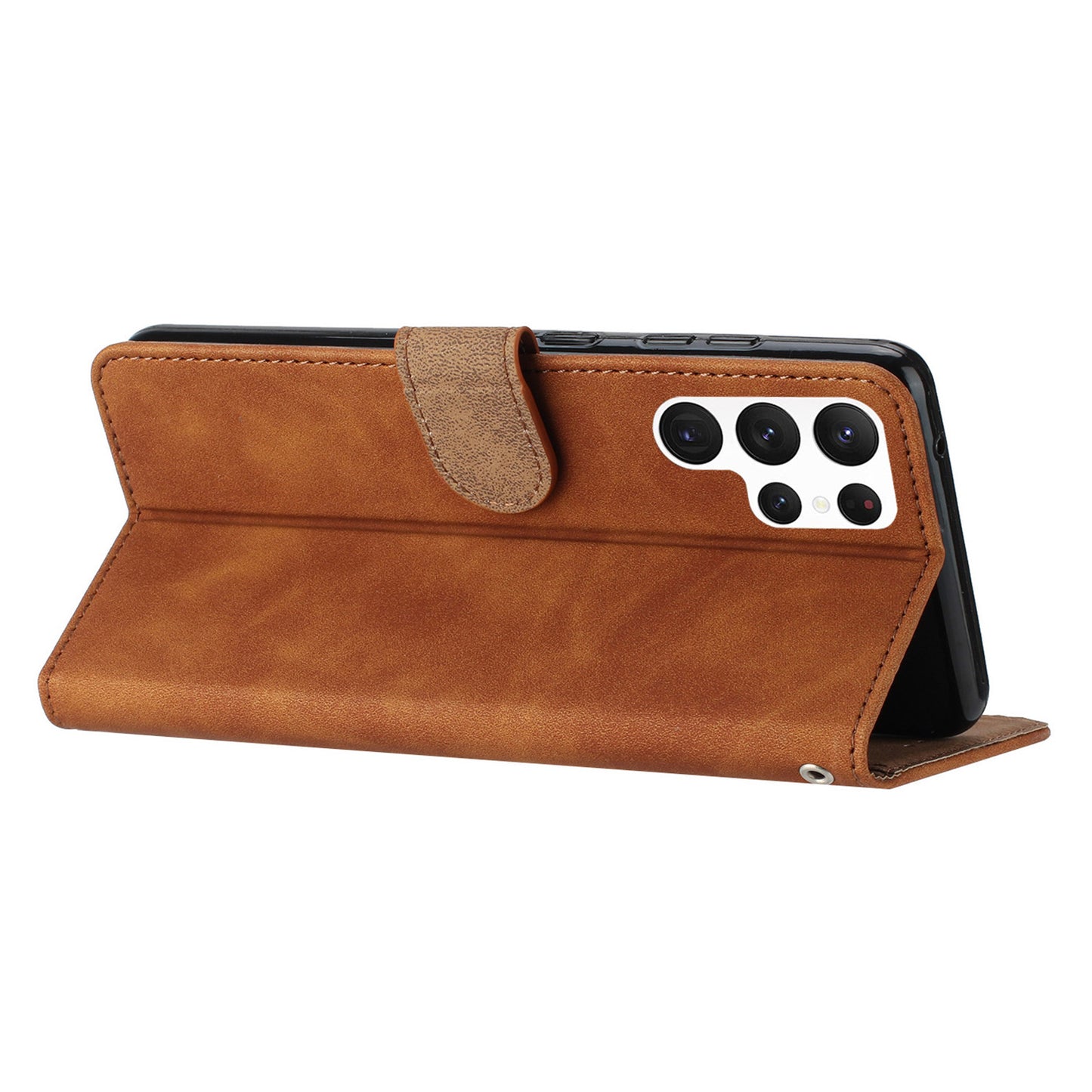 For Samsung Galaxy S24 Ultra Case PU Leather Wallet Imprinted Butterfly Stand Phone Cover - Brown