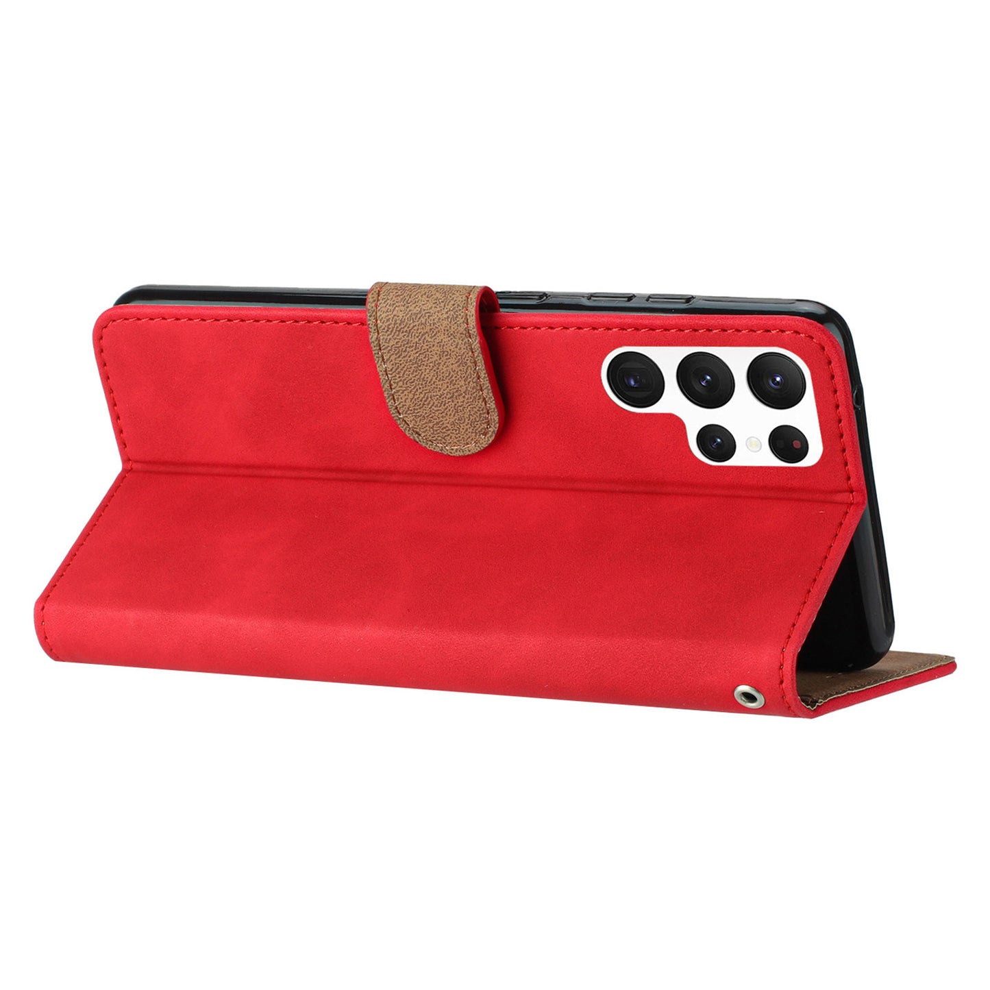 For Samsung Galaxy S24 Ultra Case PU Leather Wallet Imprinted Butterfly Stand Phone Cover - Red