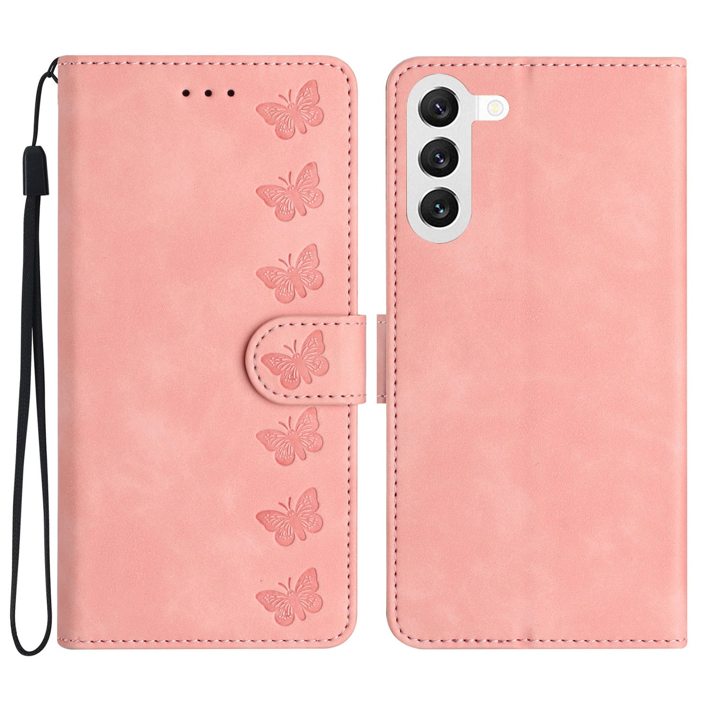 For Samsung Galaxy S24+ Case Wallet Stand Phone Cover Imprinted Butterfly PU Leather Phone Shell - Pink