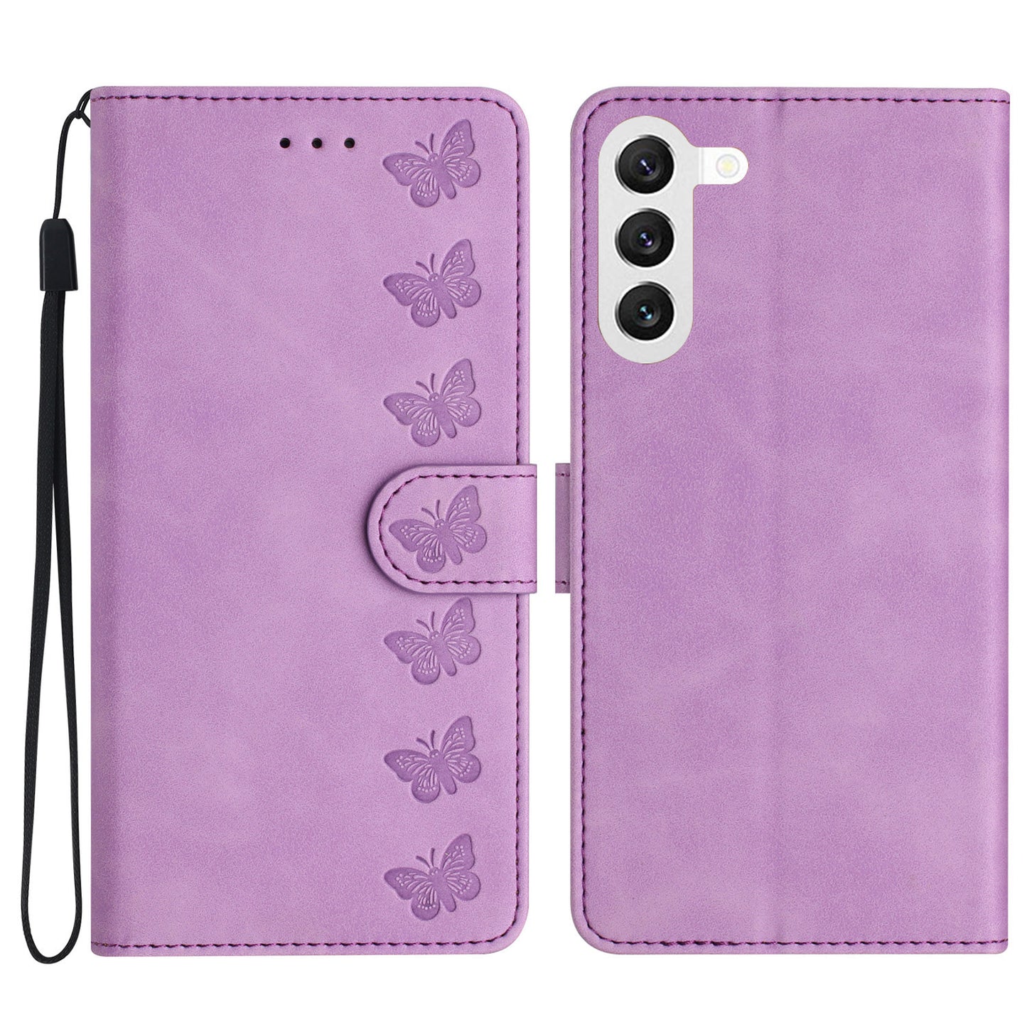 For Samsung Galaxy S24+ Case Wallet Stand Phone Cover Imprinted Butterfly PU Leather Phone Shell - Purple