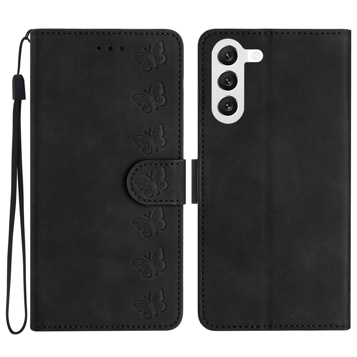 For Samsung Galaxy S24 Case Anti-Scratch Phone Shell Imprinted Leather Wallet Stand Cover - Black