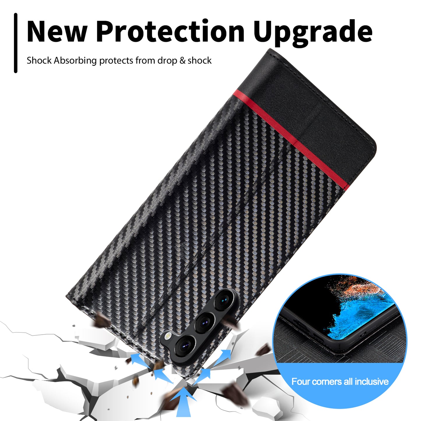 LC.IMEEKE For Samsung Galaxy S24 Case TPU+PU Leather Drop-proof Smart Phone Wallet Cover - Horizontal Stripe