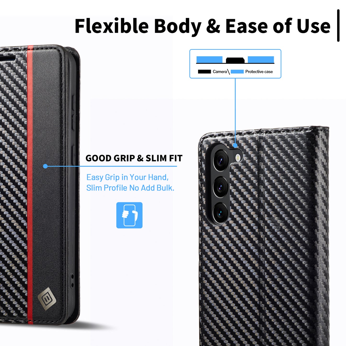 LC.IMEEKE For Samsung Galaxy S24+ Phone Case Shockproof Carbon Fiber Texture Protective Cover - Vertical Stripe