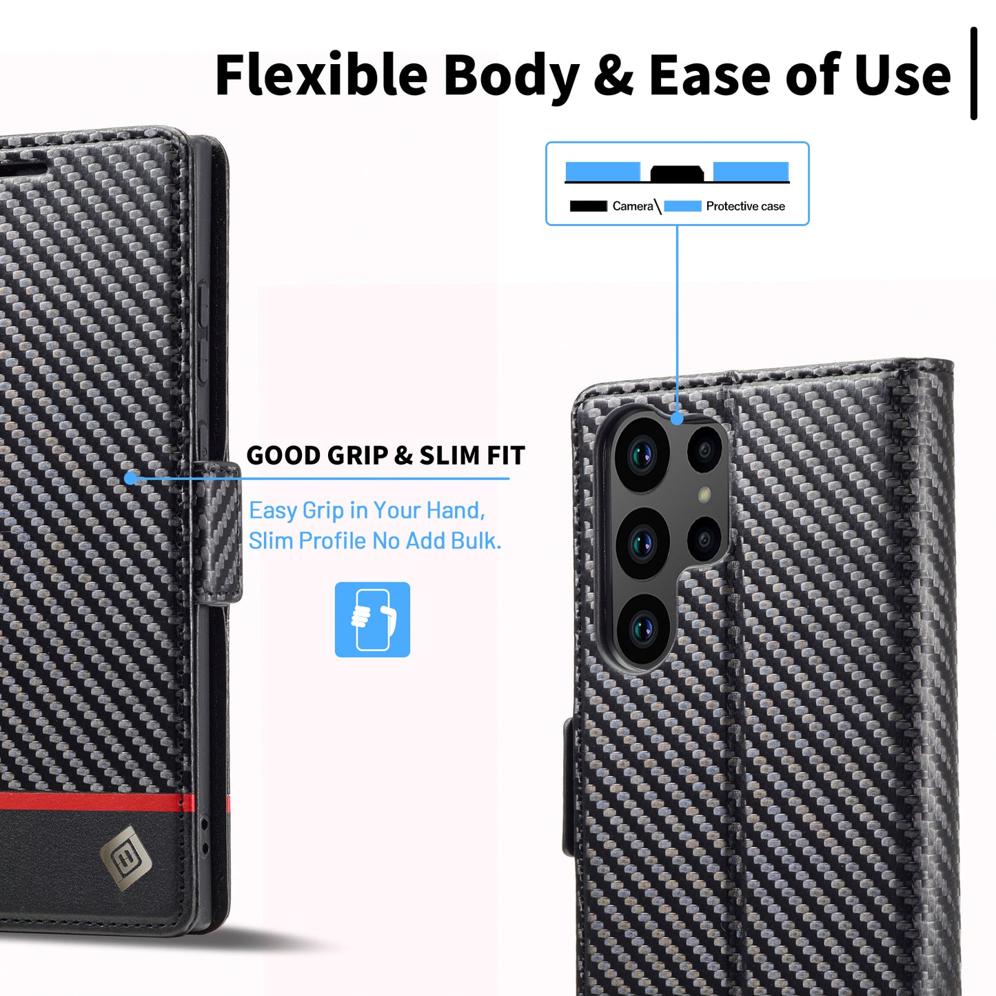 LC.IMEEKE For Samsung Galaxy S24 Ultra Case Carbon Fiber Texture Anti-drop Phone Guard Cover - Horizontal Stripe