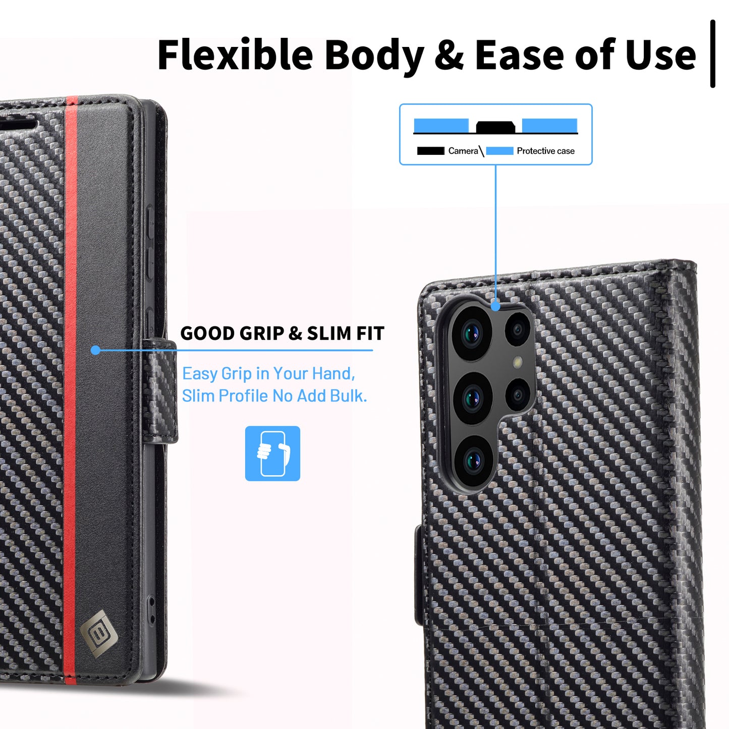 LC.IMEEKE For Samsung Galaxy S24 Ultra Case Carbon Fiber Texture Anti-drop Phone Guard Cover - Vertical Stripe