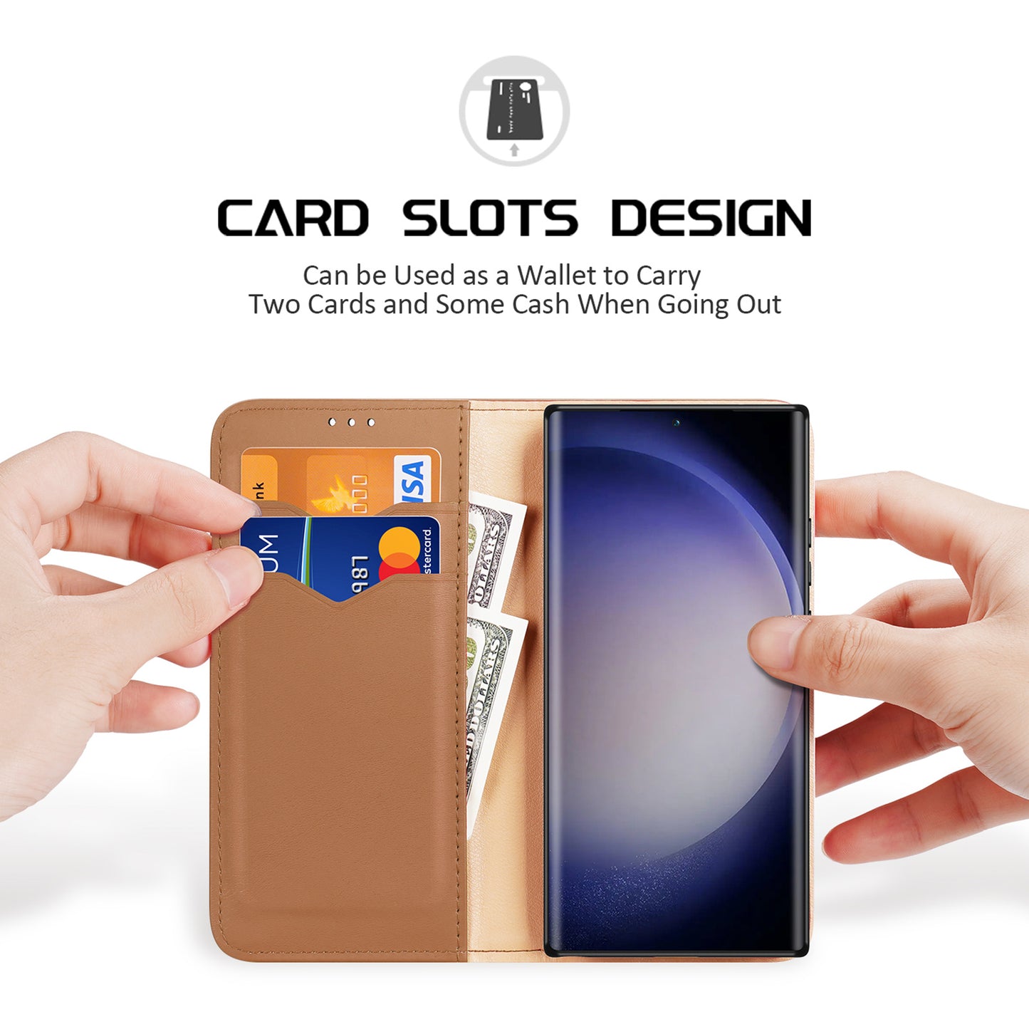 DUX DUCIS Hivo Series for Samsung Galaxy S24 Ultra Phone Case Cowhide Leather Wallet Flip Cover - Brown