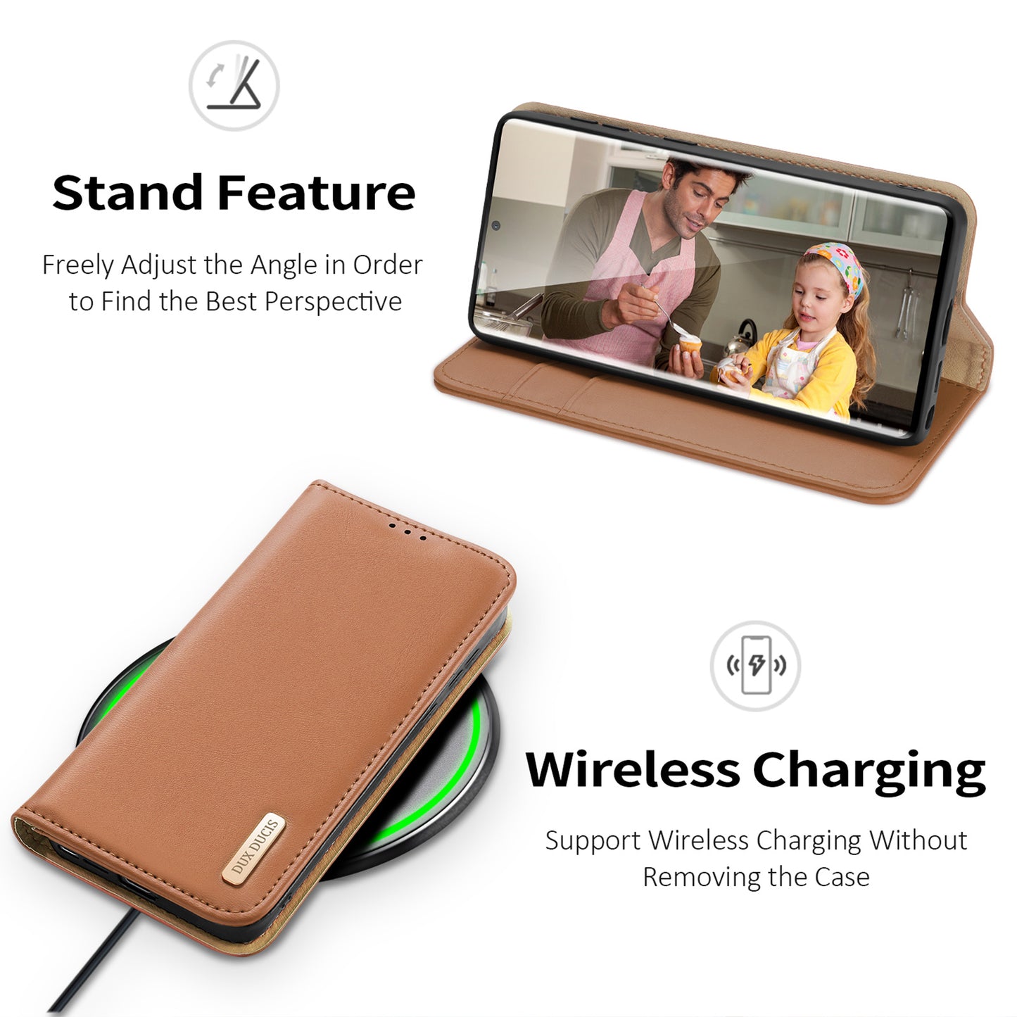 DUX DUCIS Hivo Series for Samsung Galaxy S24 Ultra Phone Case Cowhide Leather Wallet Flip Cover - Brown